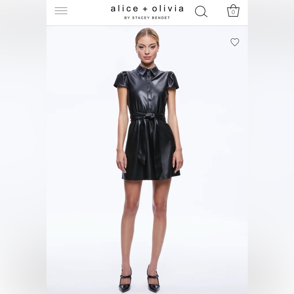 Alice + Olivia Carolyn Vegan Leather Shirt Dress (Black)